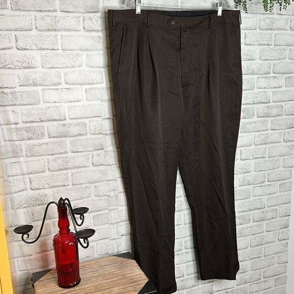Geoffrey Beene Chocolate Brown Cuffed Dress Pants Slacks 42x30 - Picture 3 of 9